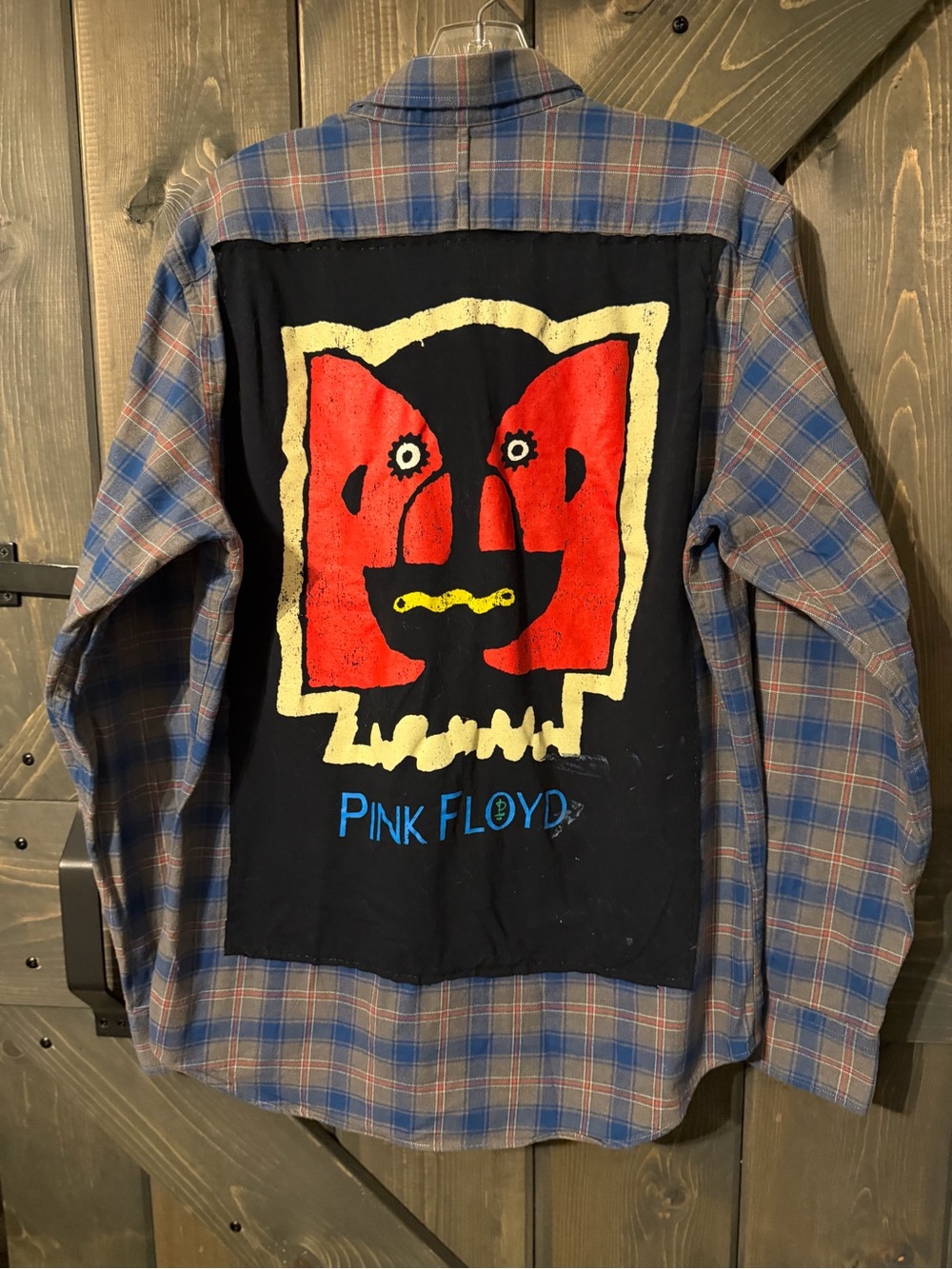 Upcycled Pink Floyd Plaid Button Medium